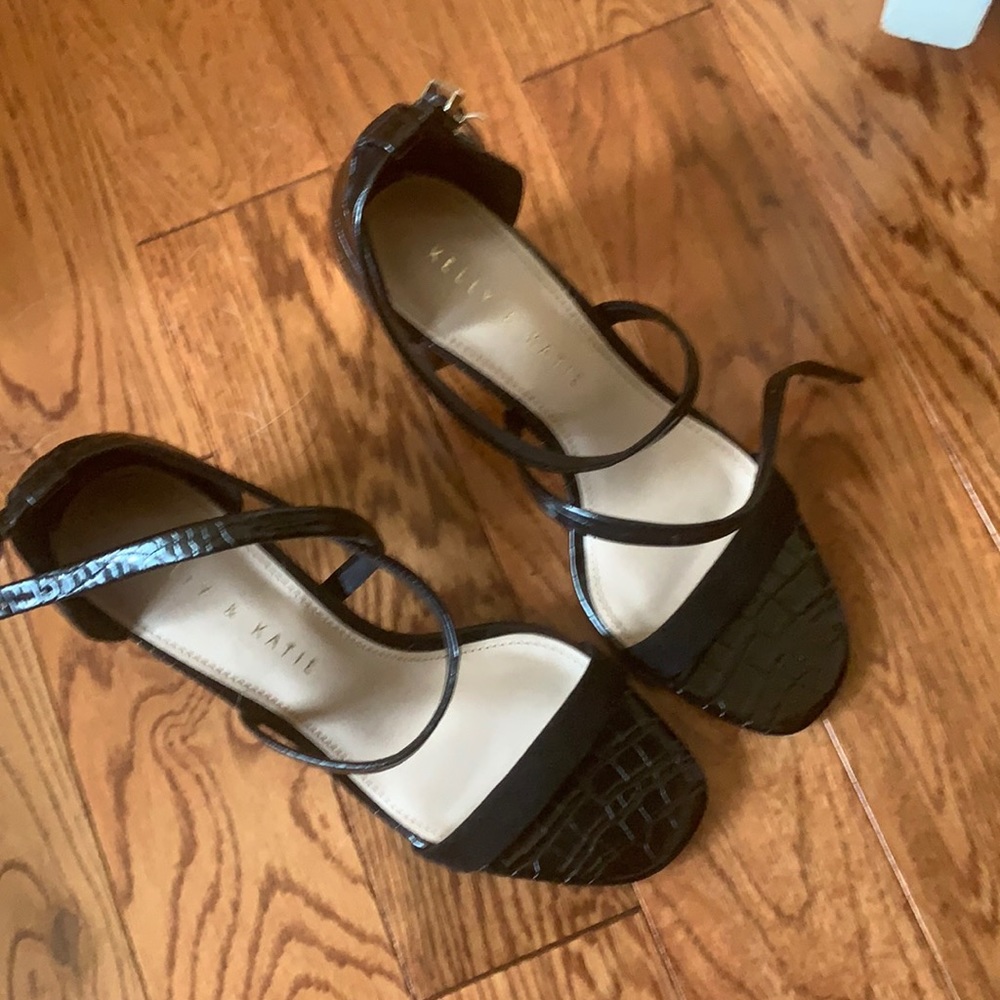 Black heeled sandal.  Croc print